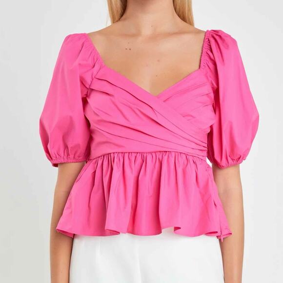 English Factory Shirring Detail Puff Sleeve Top Size Small Casual - Picture 6 of 9